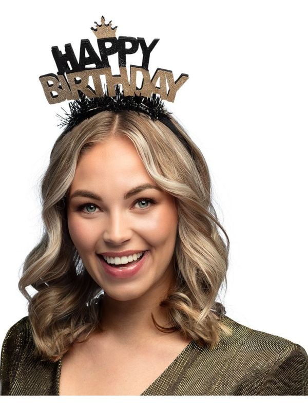 Verjaardag 'Happy Birthday' diadeem Zwart/Goud