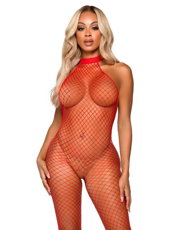 Verleidelijke Rode Racer Neck Bodystocking