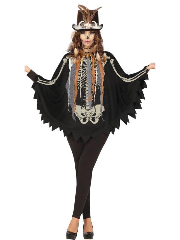 Voodoo skelet poncho dames