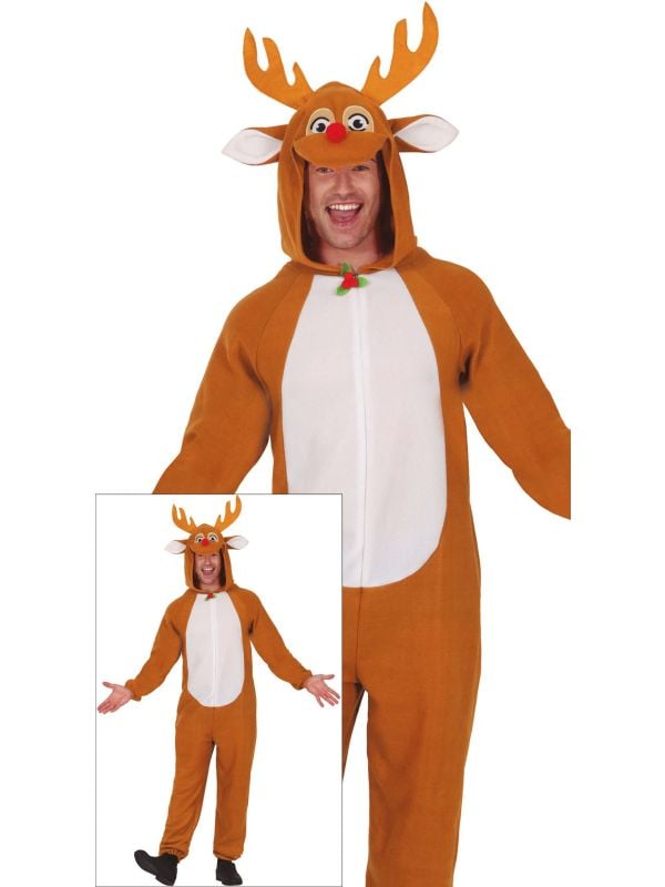 Warme rudolph rendier kerst onesie volwassenen