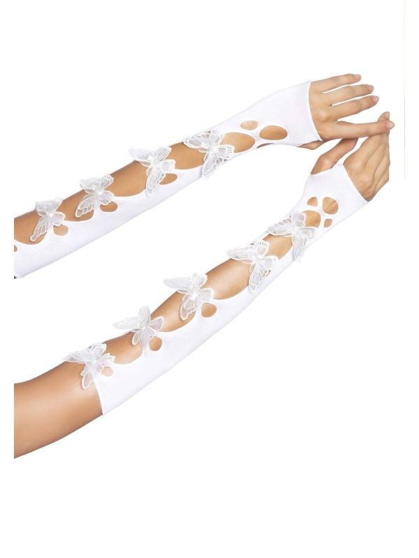 Witte Armwarmers met Vlinderapplicatie