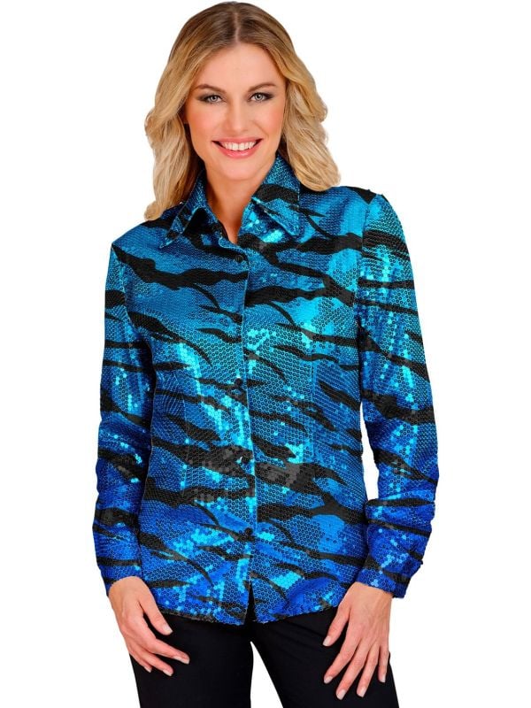 Zebra pailletten blouse blauw