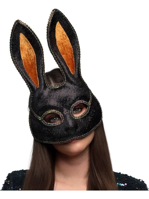 Zwart Mystery Bunny Halfmasker