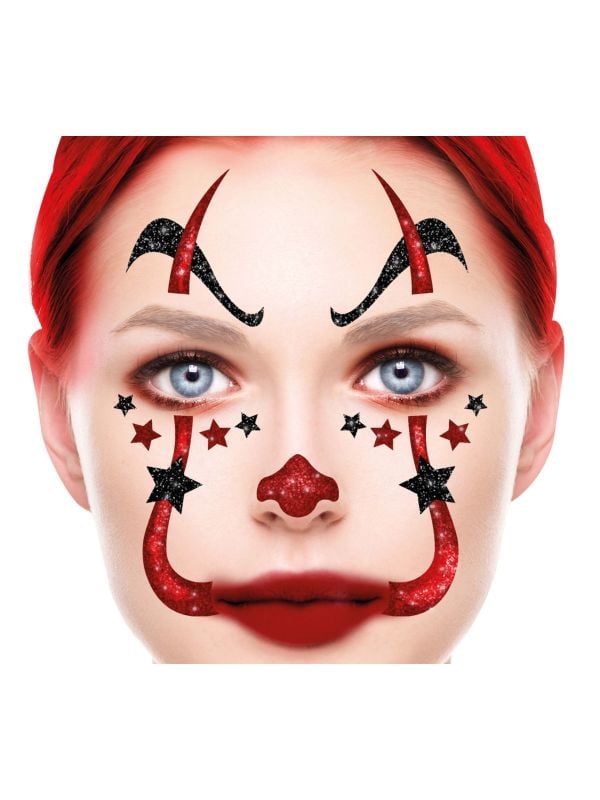 Zwart rood creepy clown glittermasker