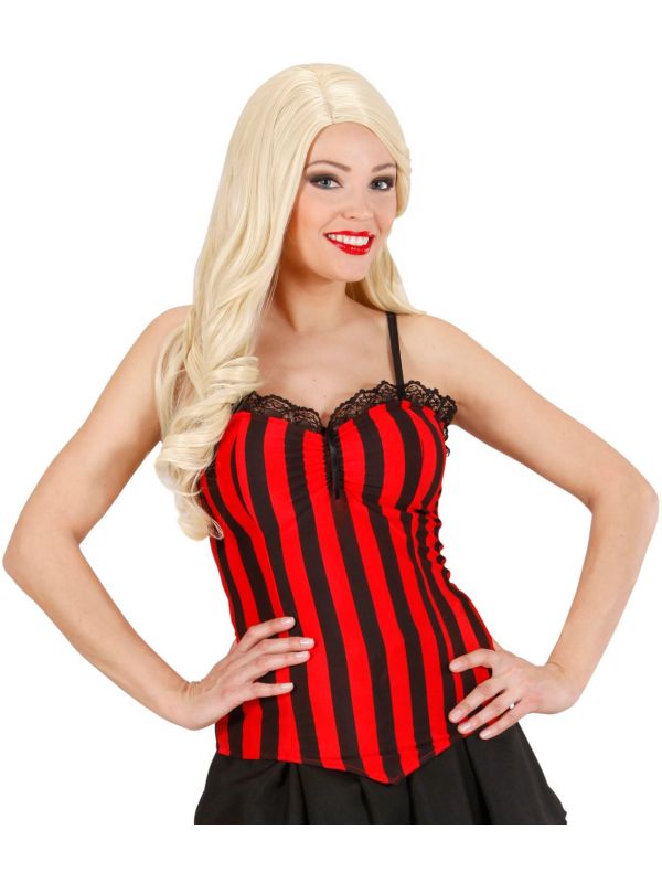 Aanstellen Geplooid bemanning Zwart rood gestreepte corset | Carnavalskleding.nl