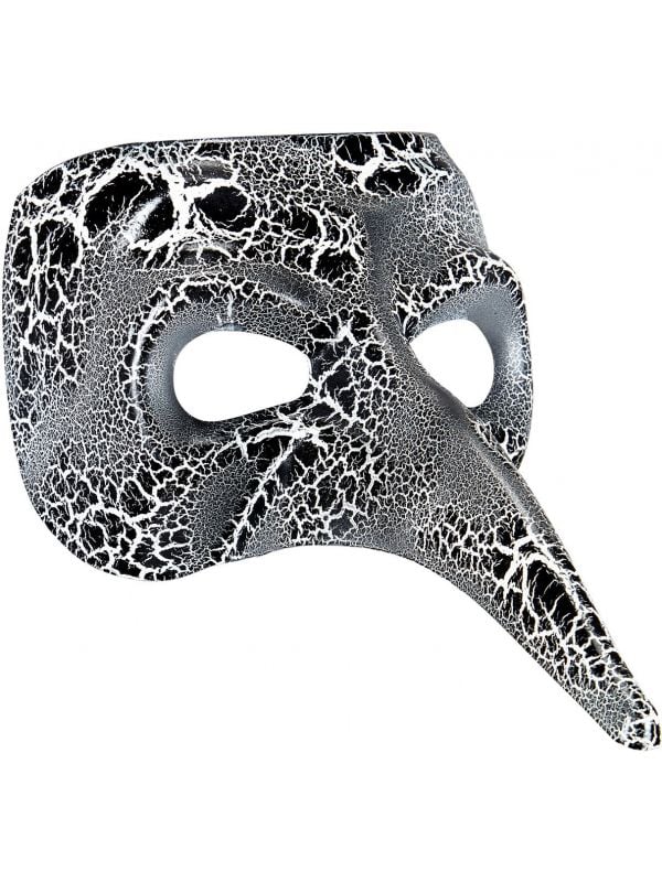 Zwart-wit gevlekt venetiaans masker met lange neus