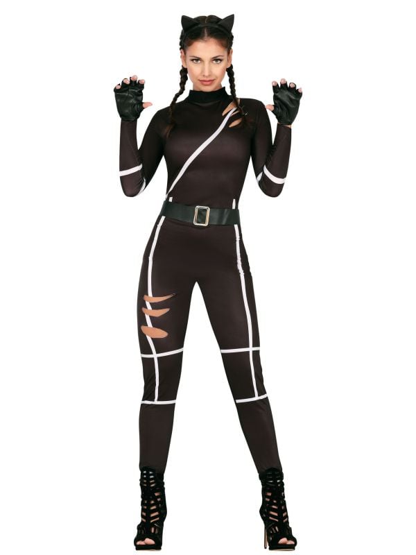 Zwarte catwoman jumpsuit dames