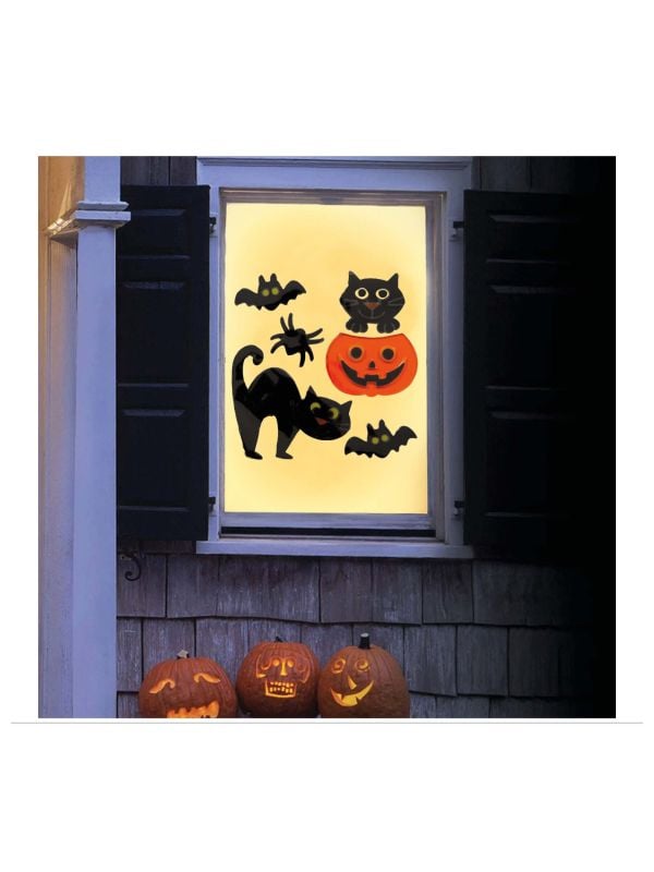 Zwarte kat halloween gel raamstickers