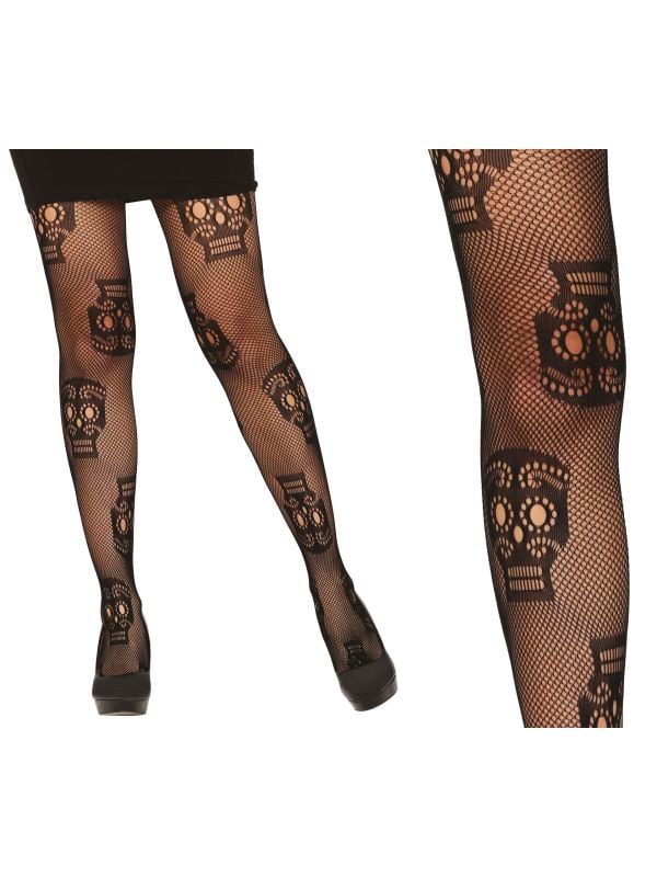 Zwarte mexicaanse skelet panty Halloween dames