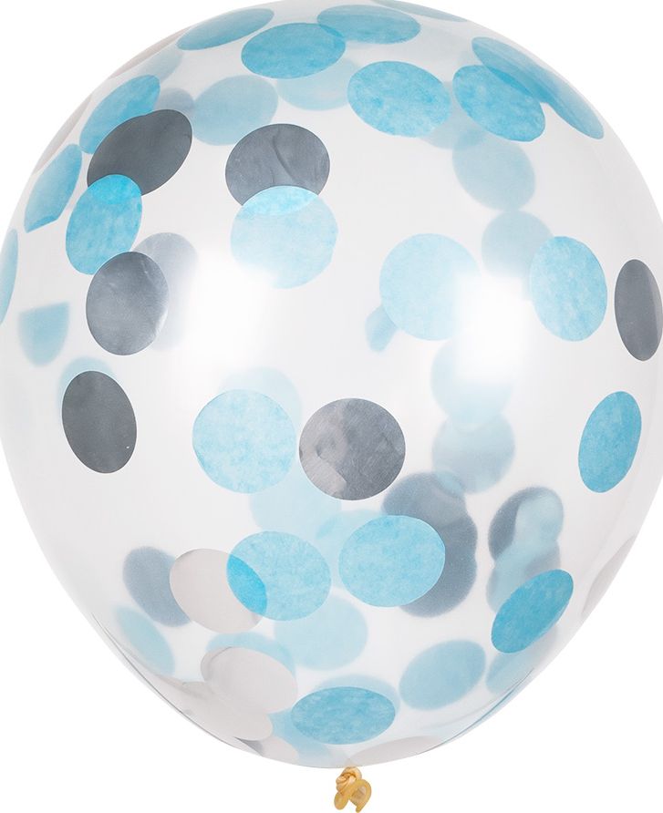 5 Blauw/Zilveren Confettiballonnen