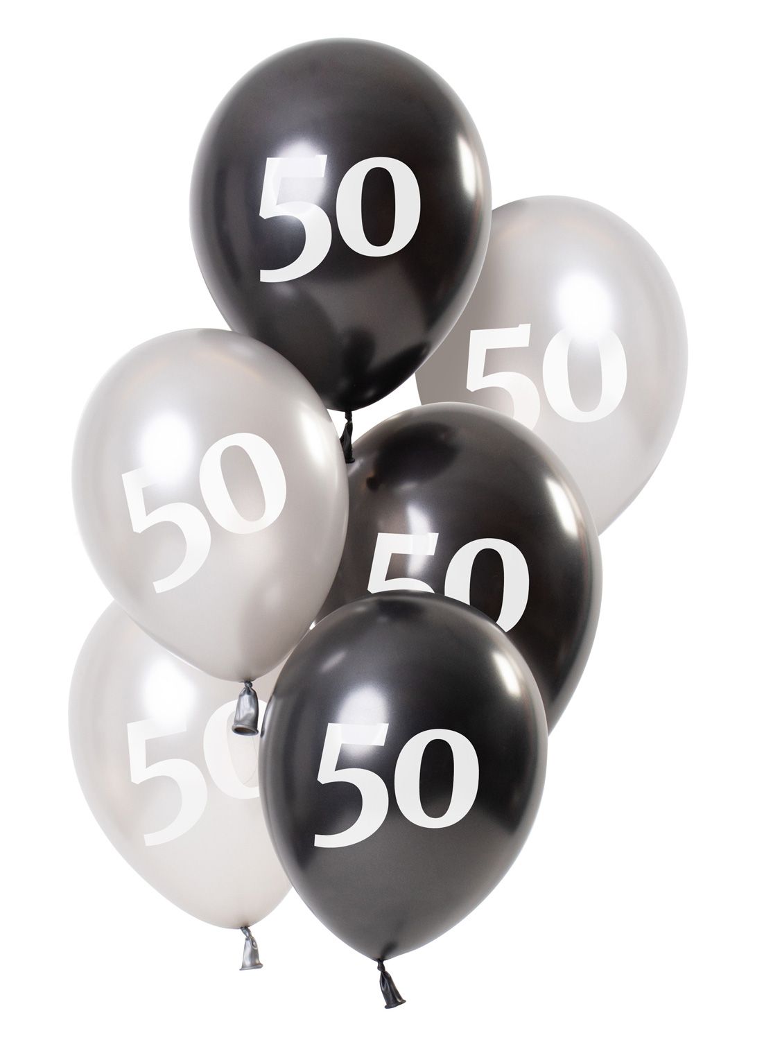 6 ballonnen glossy black 50 jaar 23cm