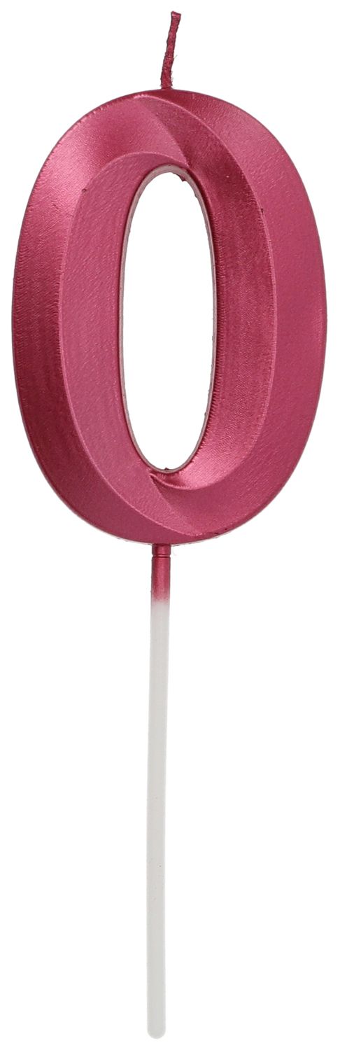 Cijfer 0 taartkaars metallic roze 7 cm