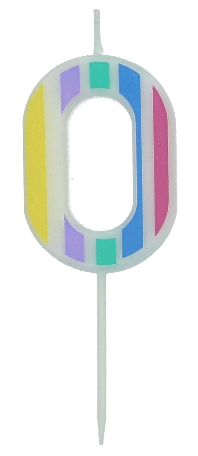 Cijfer 0 taartkaars pastel kleuren 5 cm