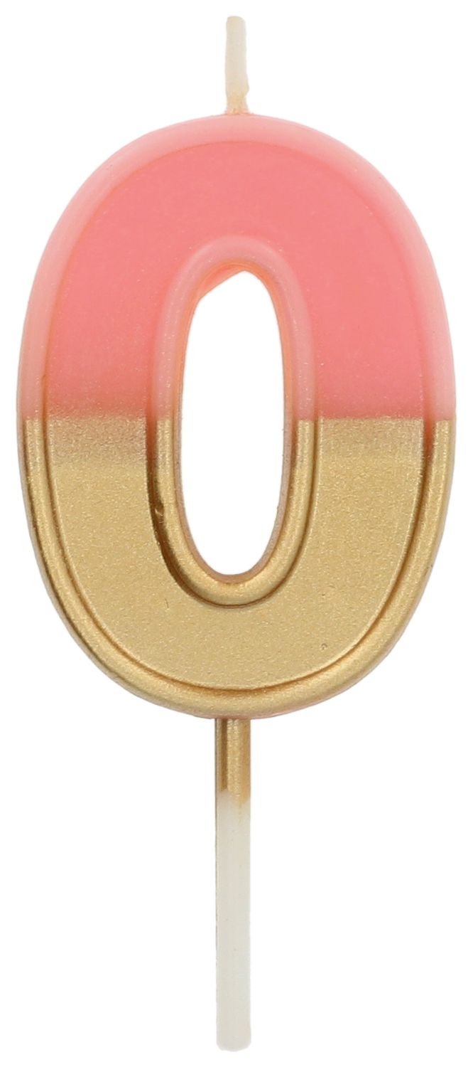 Cijfer 0 taartkaars retro goud/roze 5 cm