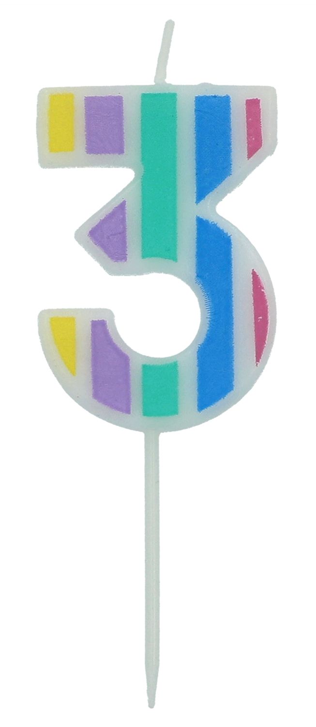 Cijfer 3 taartkaars pastel kleuren 5 cm