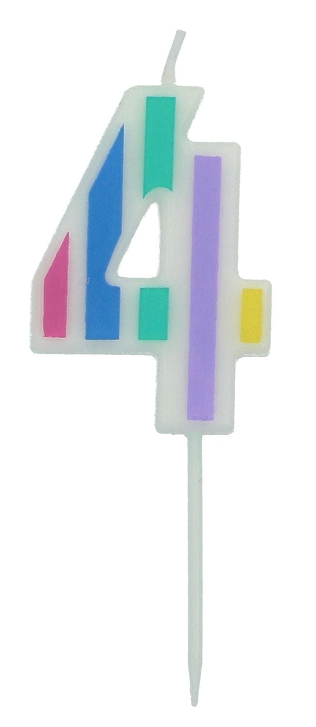 Cijfer 4 taartkaars pastel kleuren 5 cm