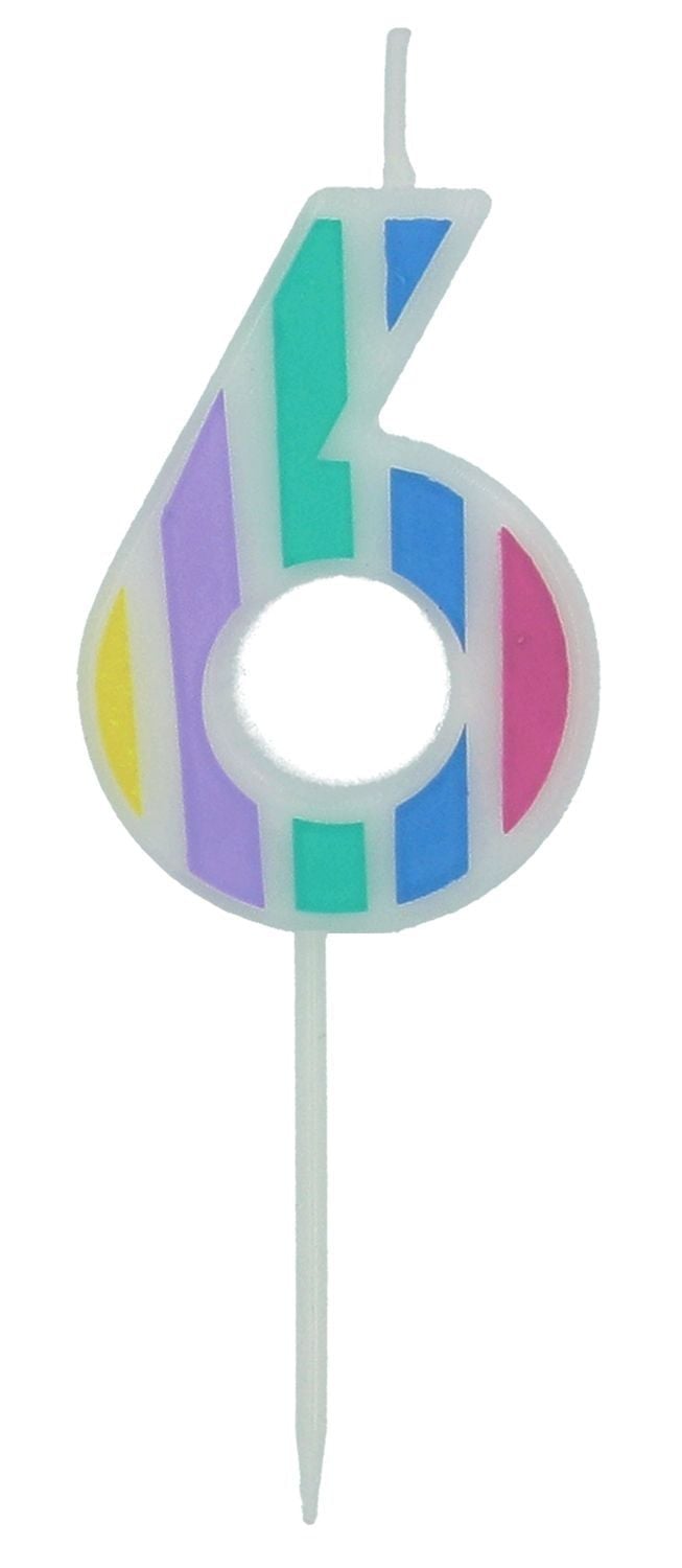 Cijfer 6 taartkaars pastel kleuren 5 cm