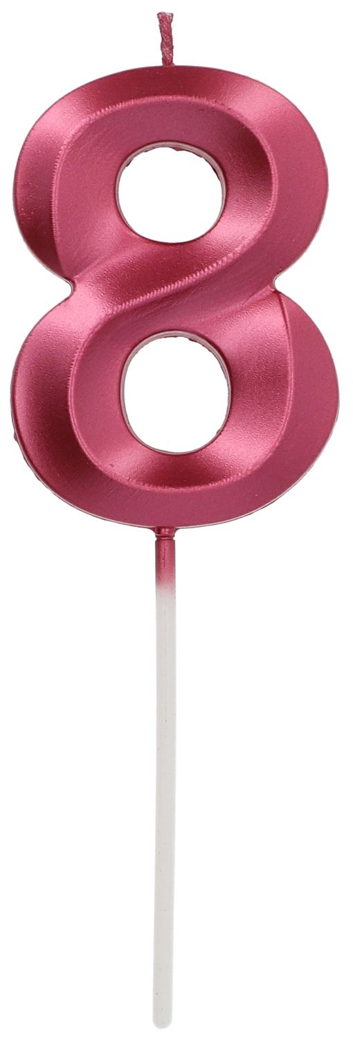 Cijfer 8 taartkaars metallic roze 7 cm