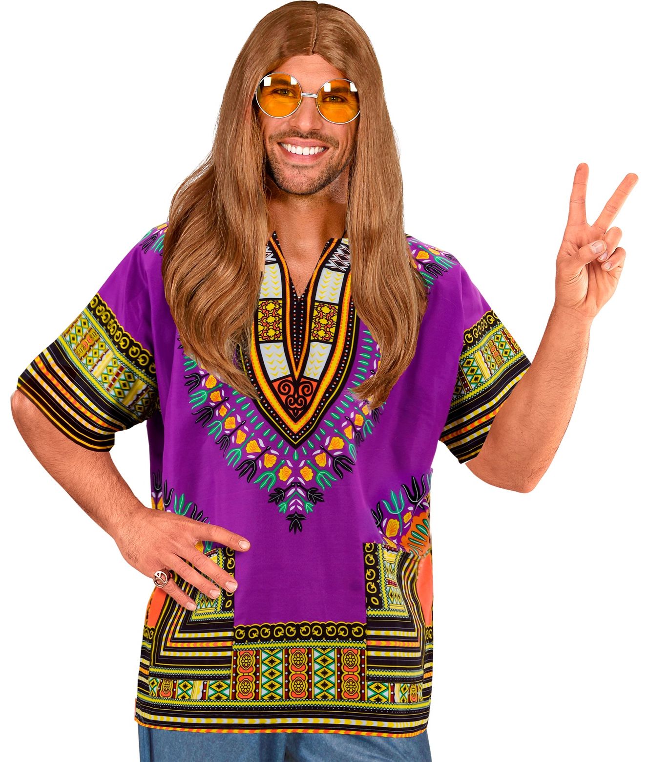 Dashiki hippie shirt heren paars