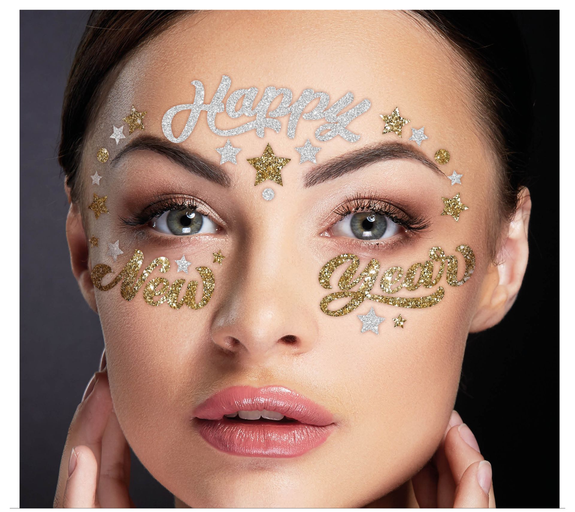 Glitter happy new year gezicht jewels