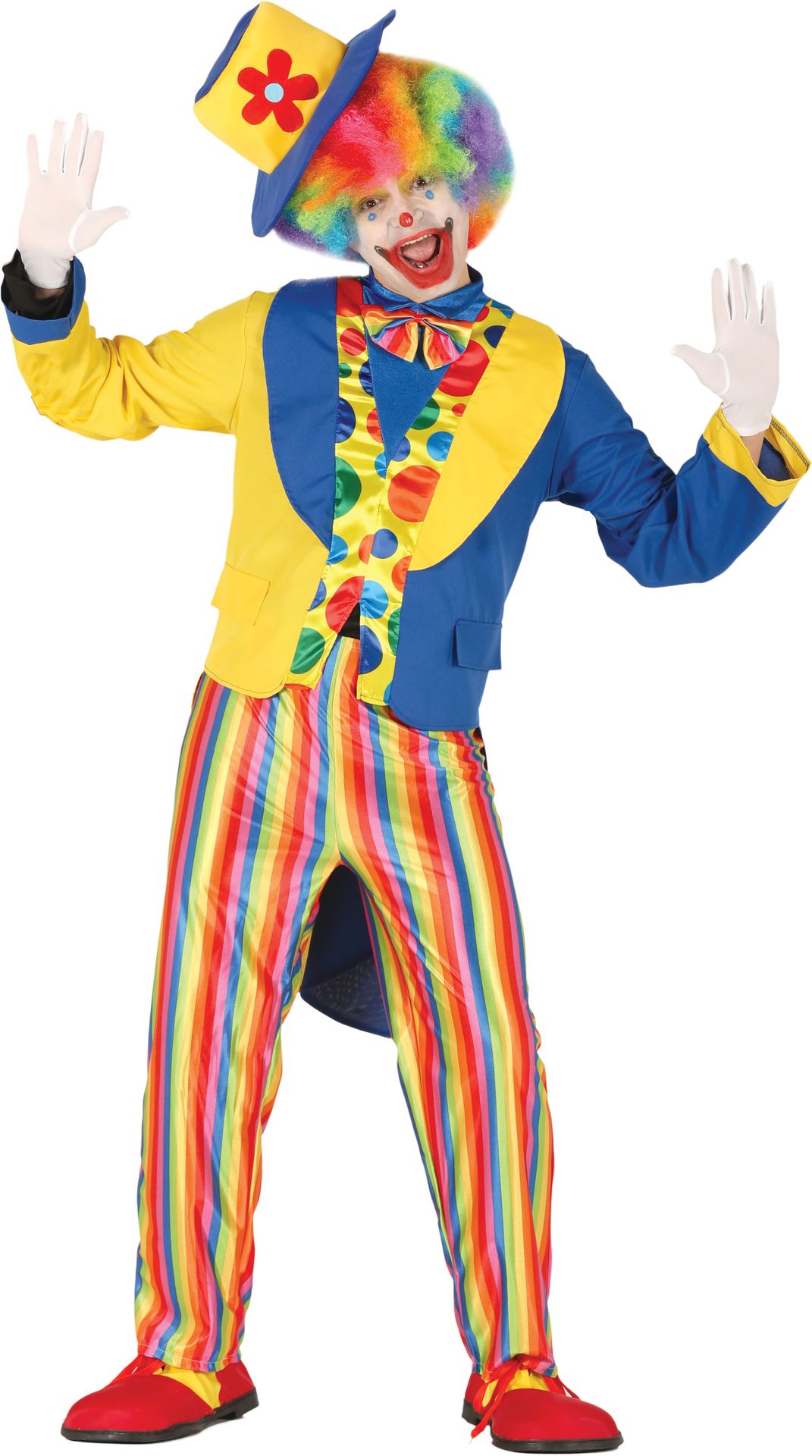 cement Losjes gouden Grappig gekleurd clown kostuum | Carnavalskleding.nl