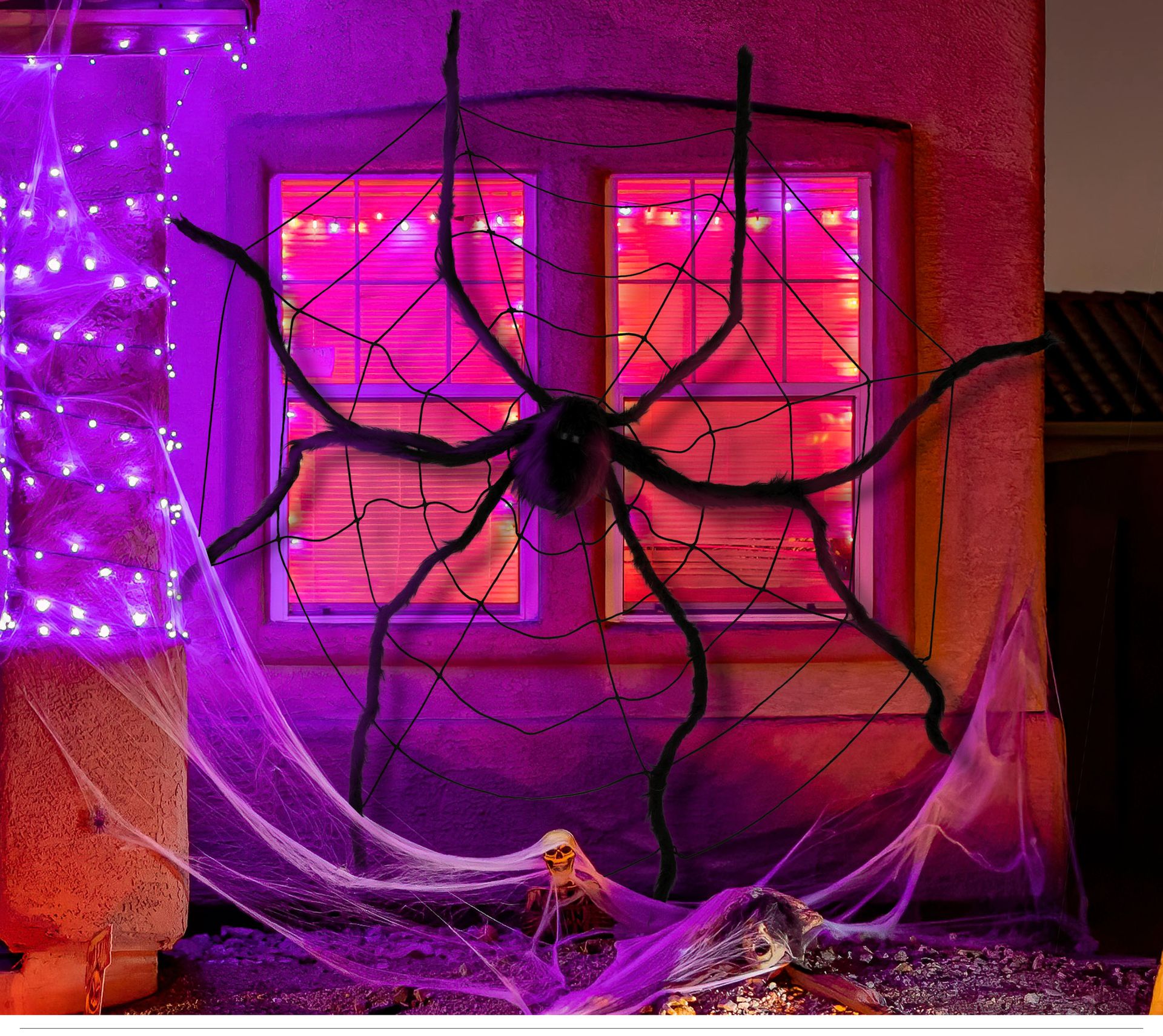 Grote zwarte spin met spinnenweb halloween