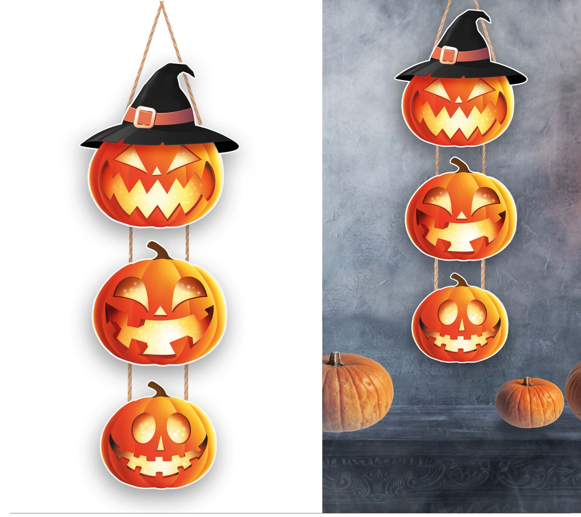 Halloween 3 pompoenen hang decoratie