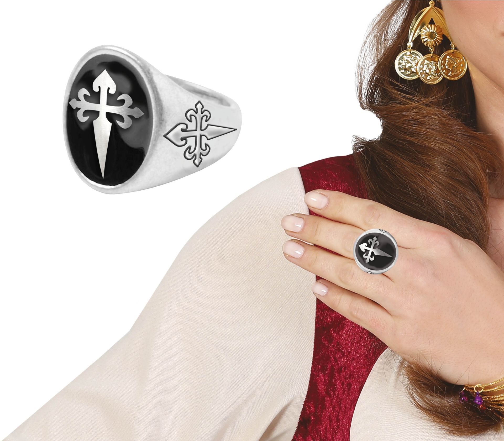 Halloween gothic zilveren zegel ring