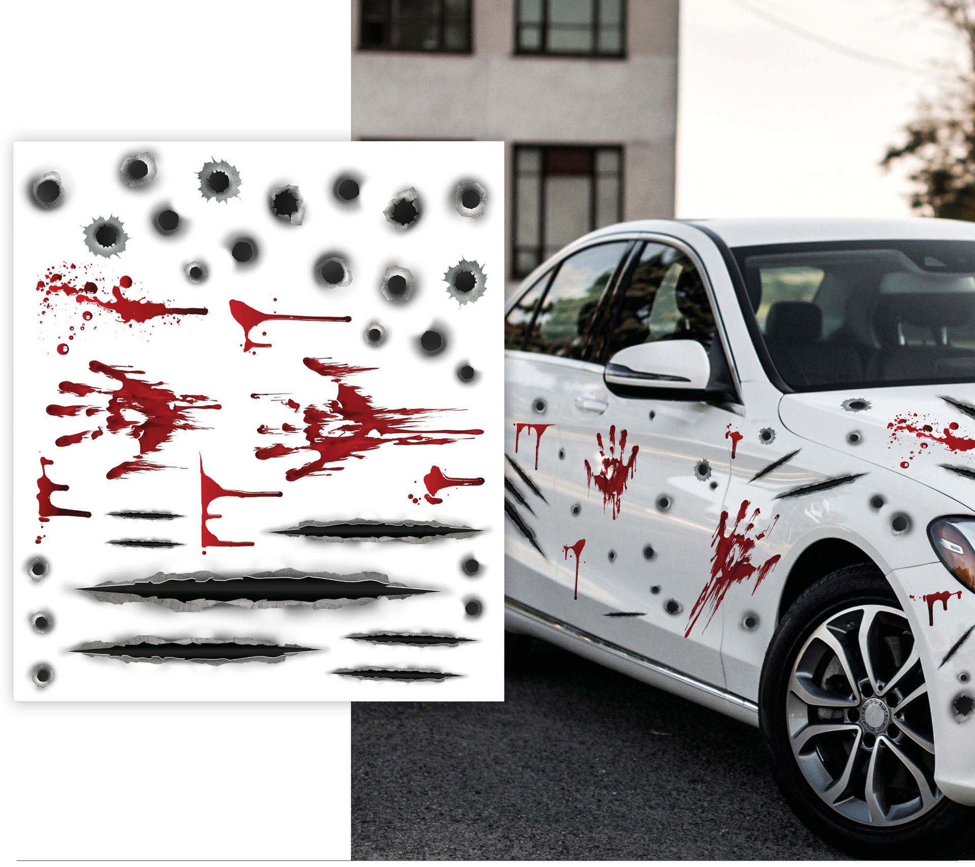 Halloween kogelgaten en bloed stickers auto