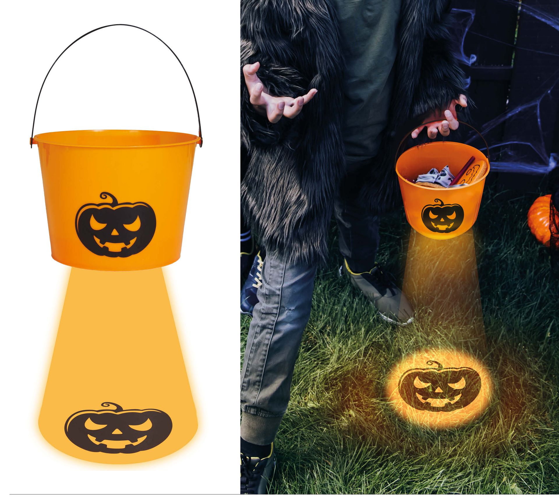 Halloween pompoen snoep emmer met licht