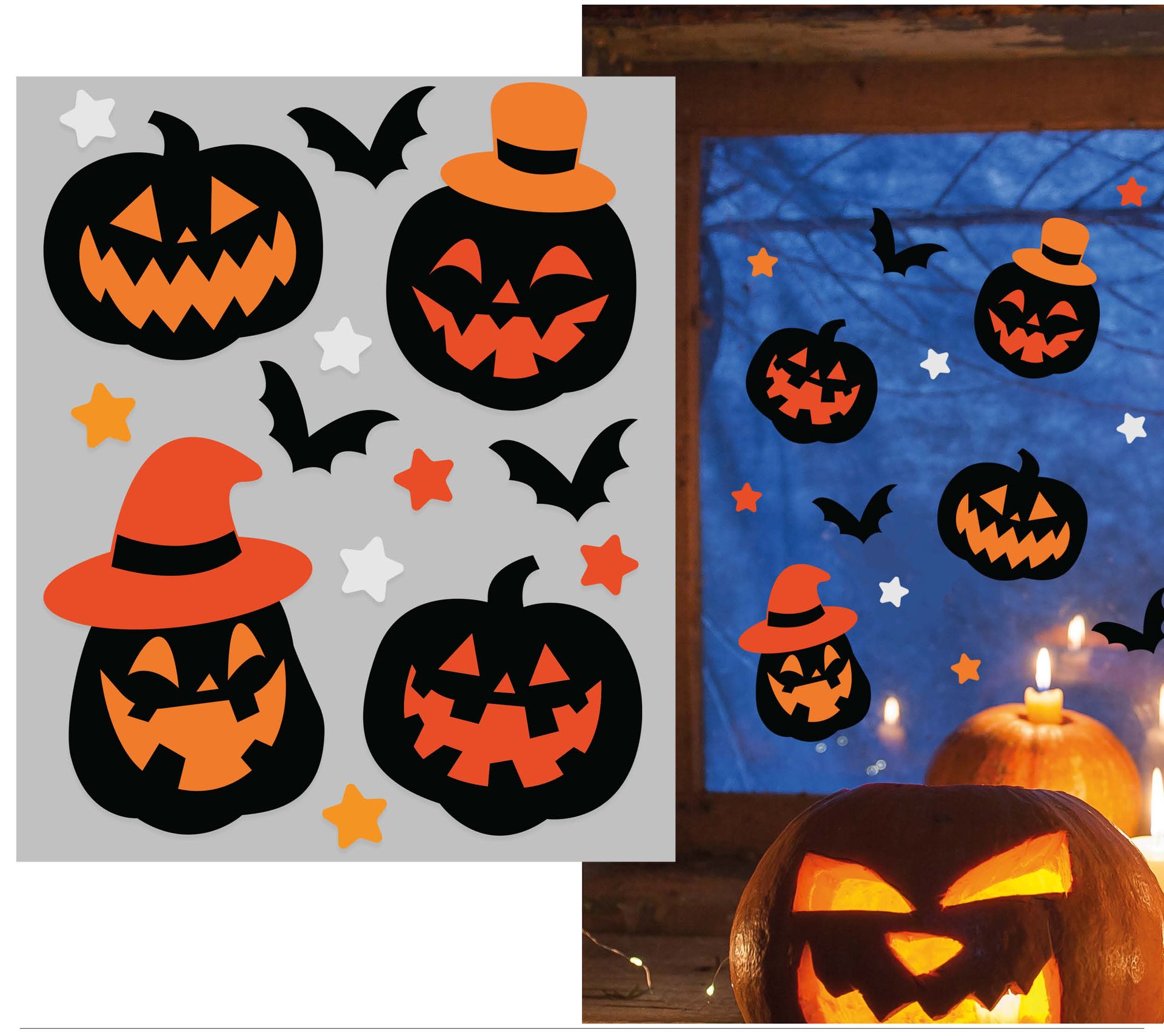 Halloween zwarte pompoenen gel raamstickers