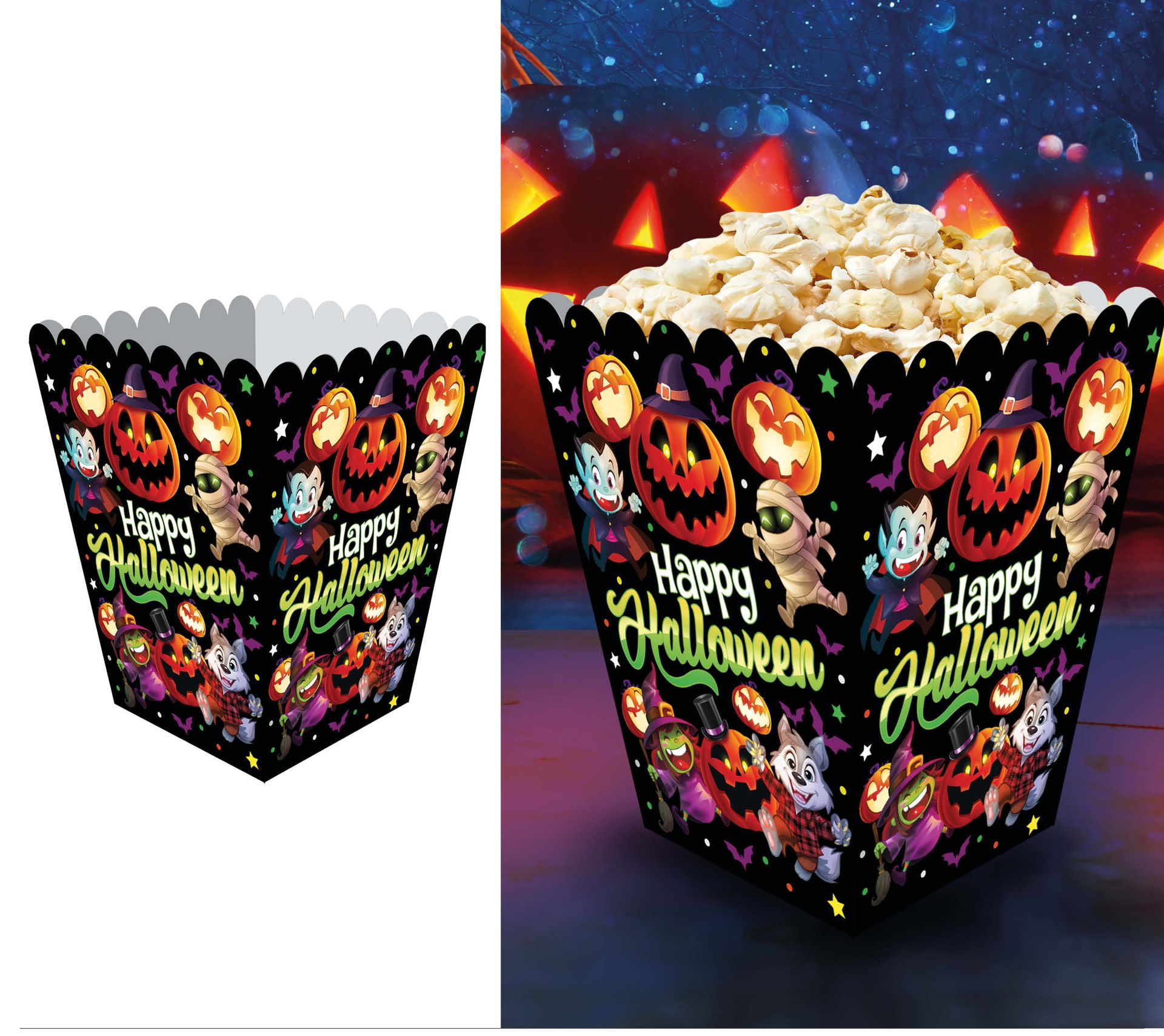 Happy halloween monsters popcorn bakjes