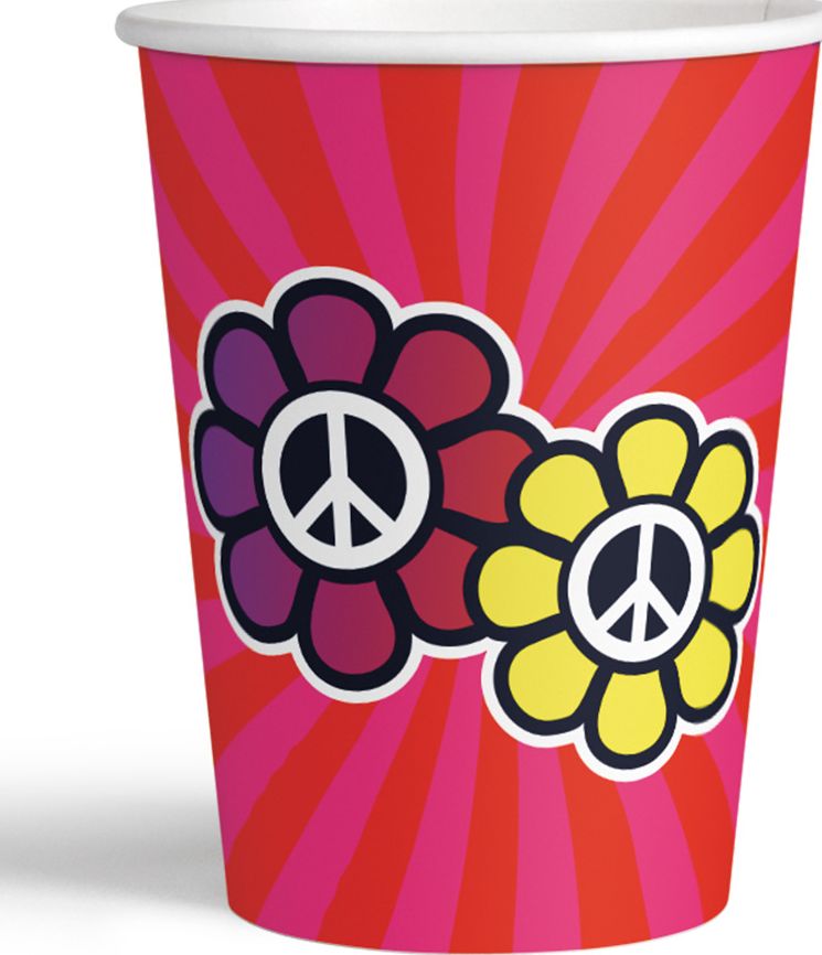 Hippie partybekers peace 8 stuks