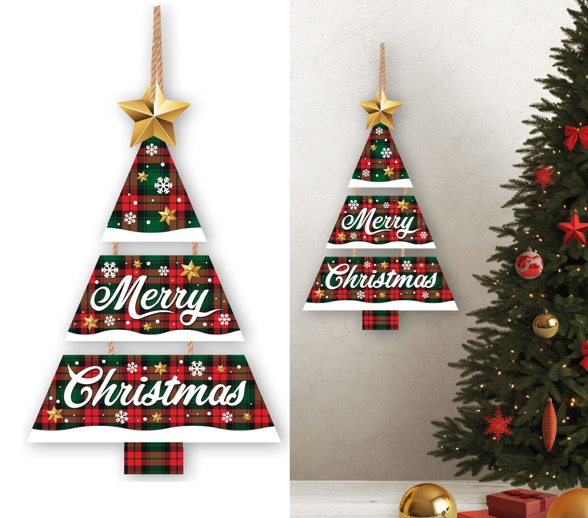 Kerstboom kerst wand decoratie 32x21cm