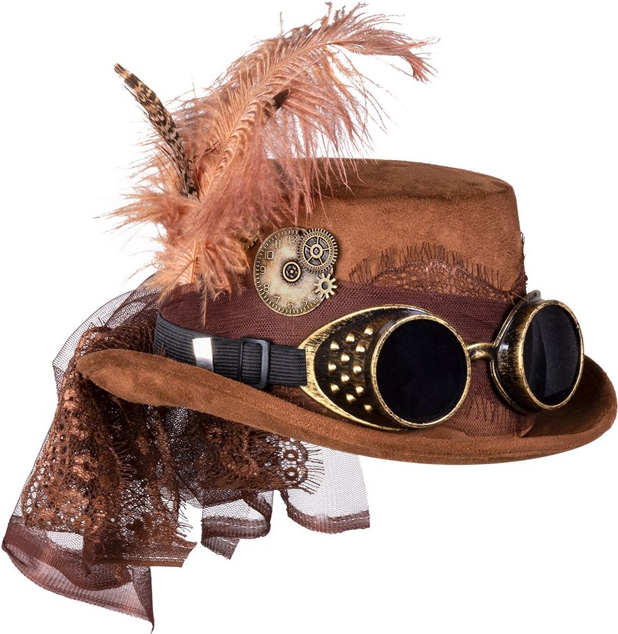 borstel kwaadaardig ring Luxe steampunk hoed bruin met veer
