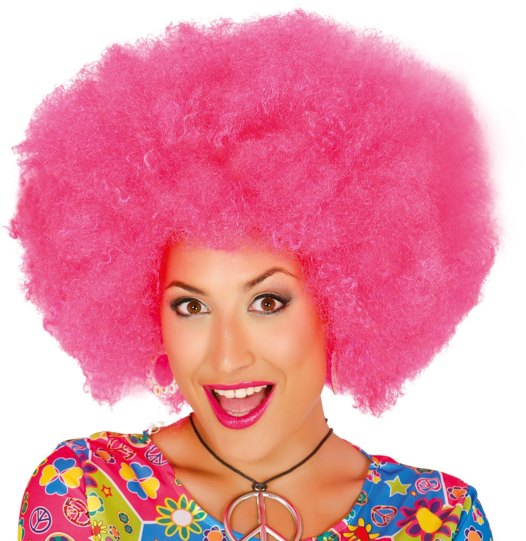 Neon roze maxi afro pruik