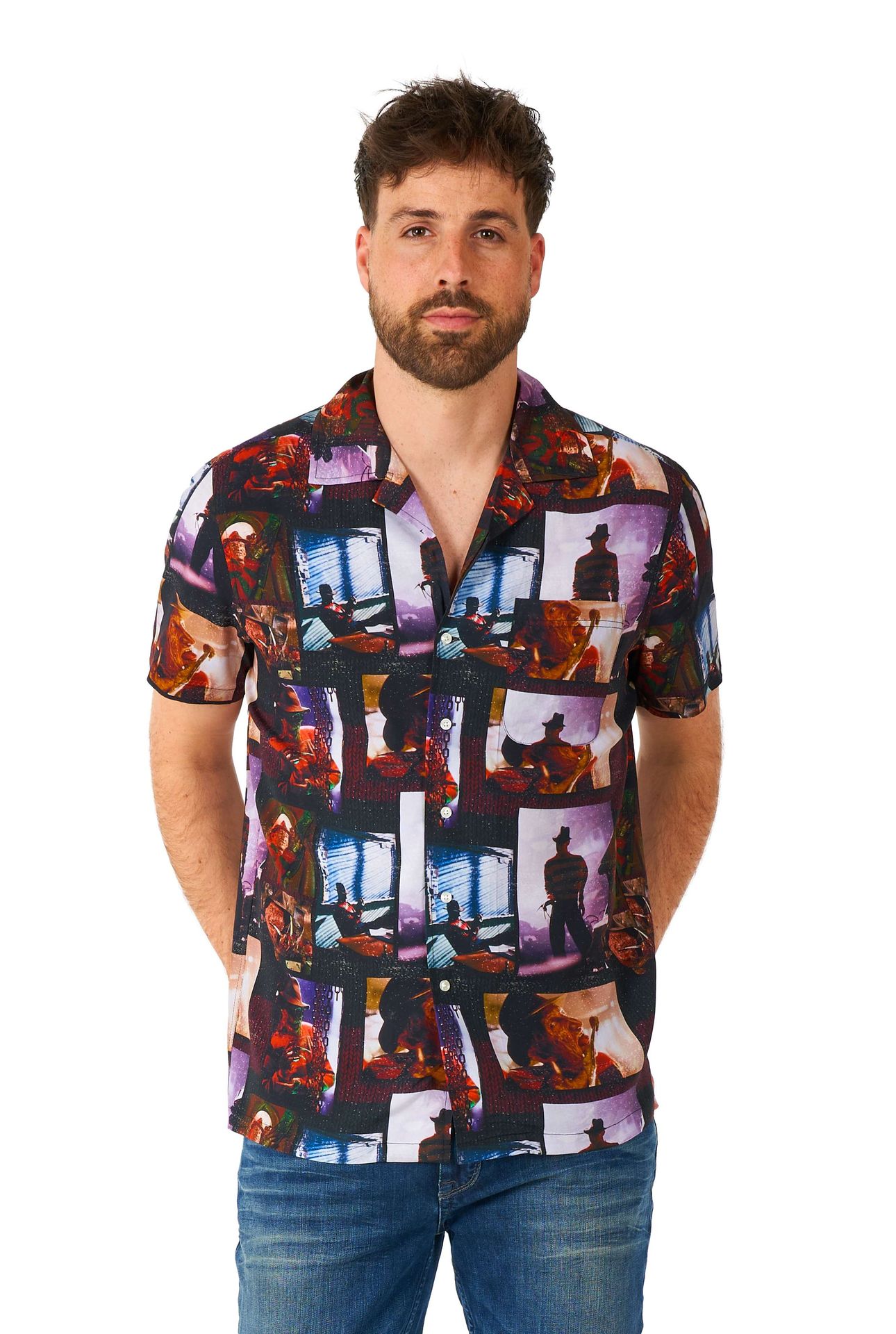 Opposuits Heren Hawaii Blouse A Nightmare On Elmstreet Zwart