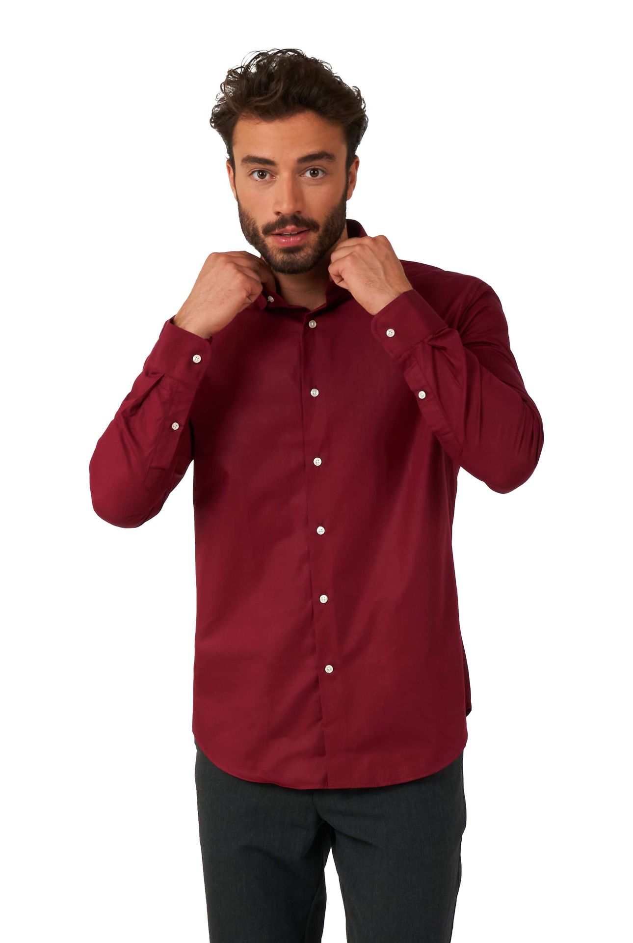 Opposuits Heren Overhemd Bordeaux Rood