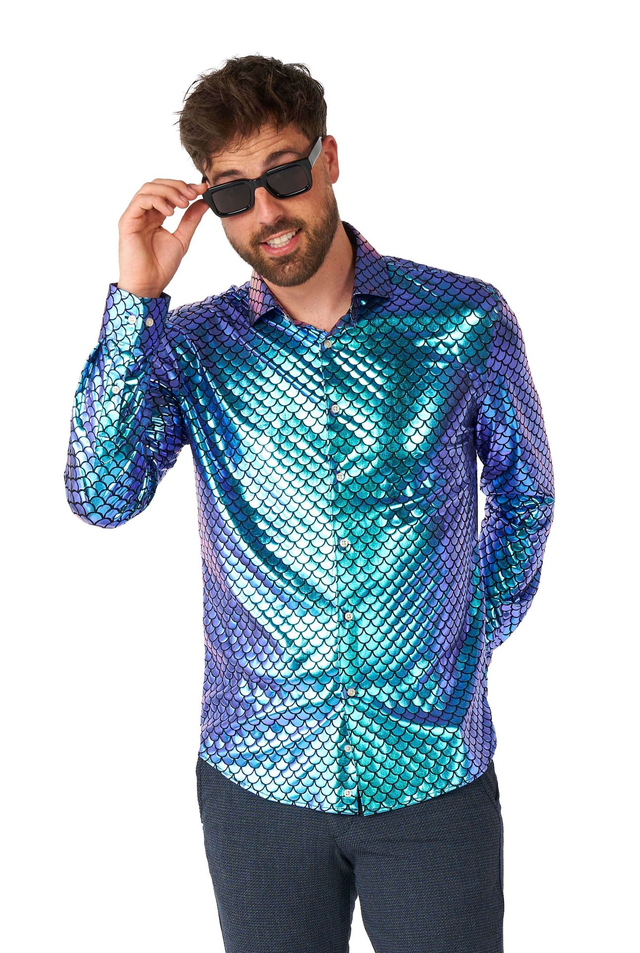 Opposuits Heren Overhemd Fancy Fish Schubben Blauw