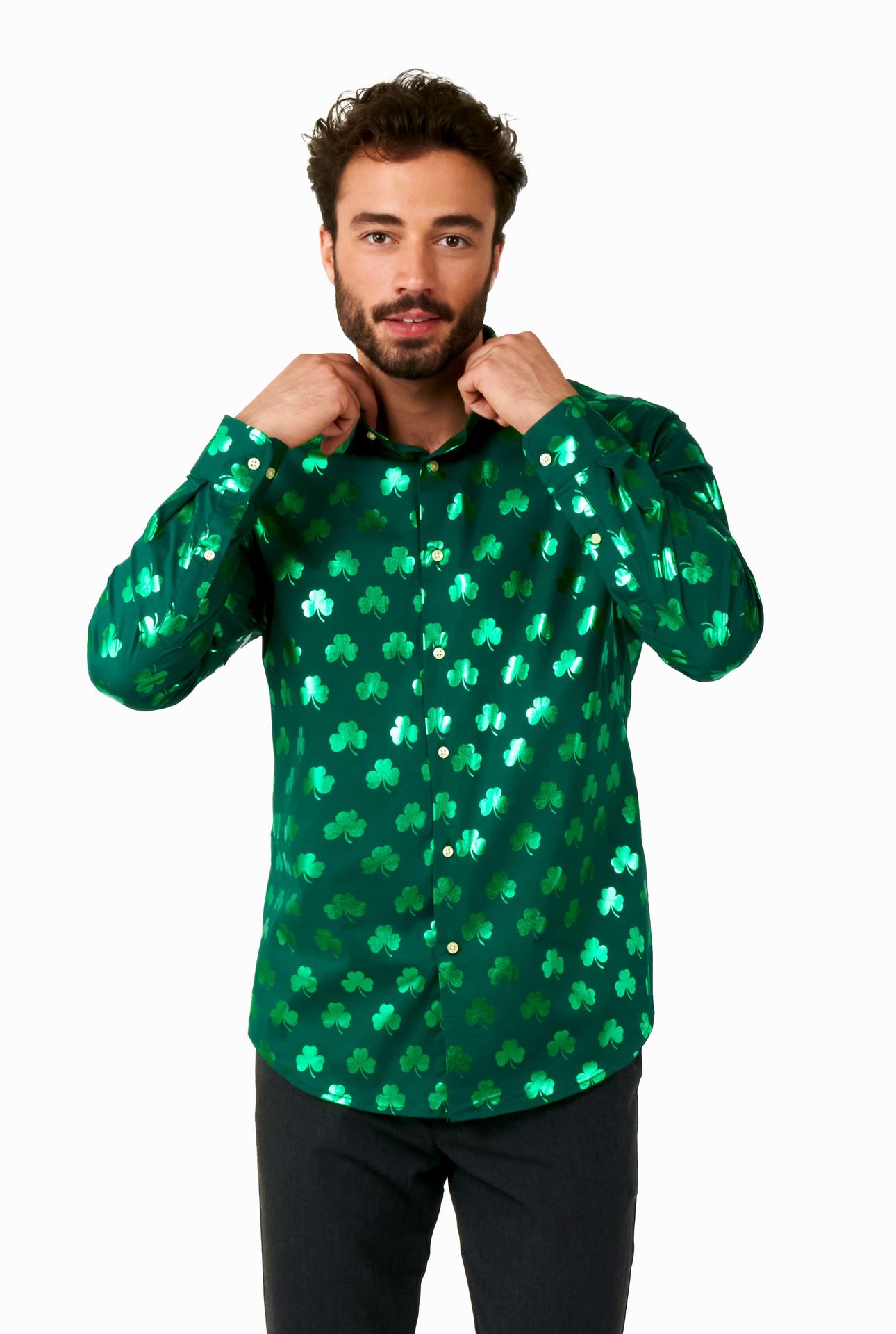 Opposuits Heren Overhemd Shiny Shamrock Groen