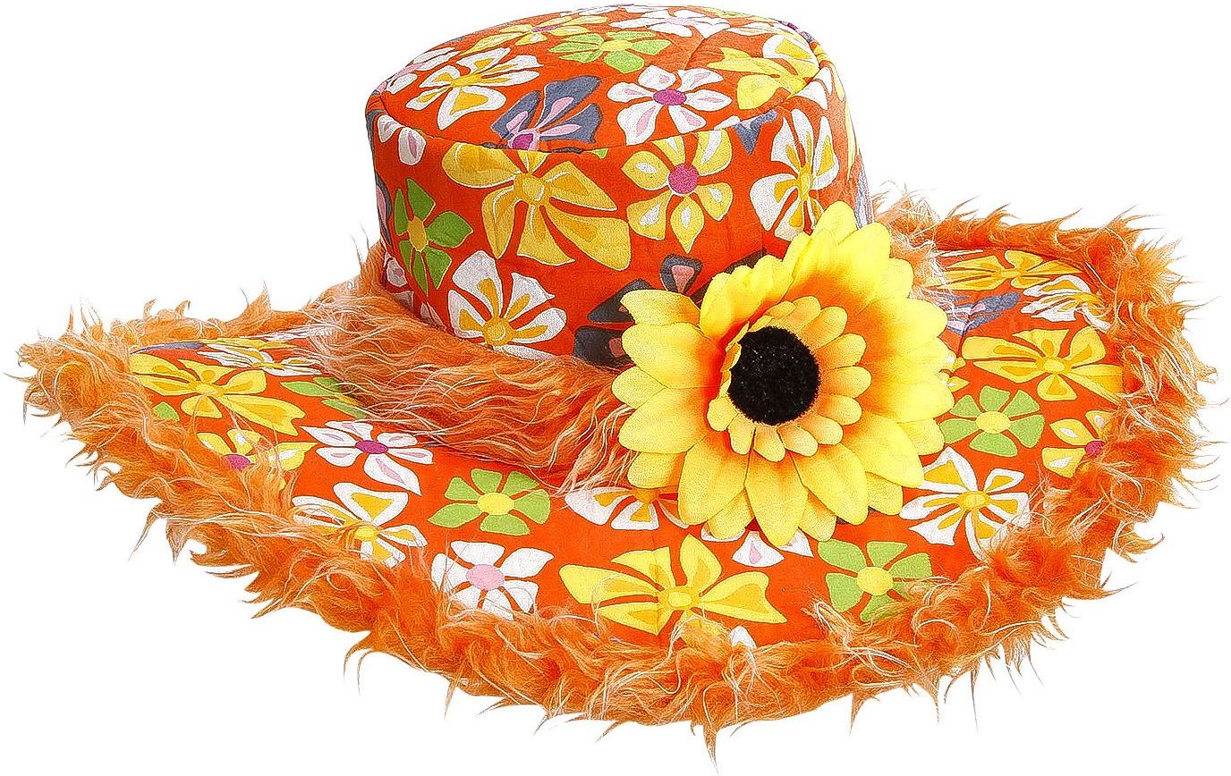 spiraal Verfrissend Getand Oranje flower power hoed | Carnavalskleding.nl
