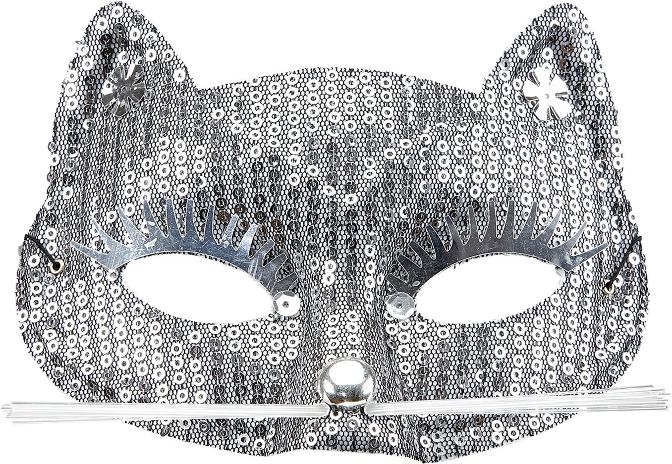 Pailletten katten oogmasker zilver