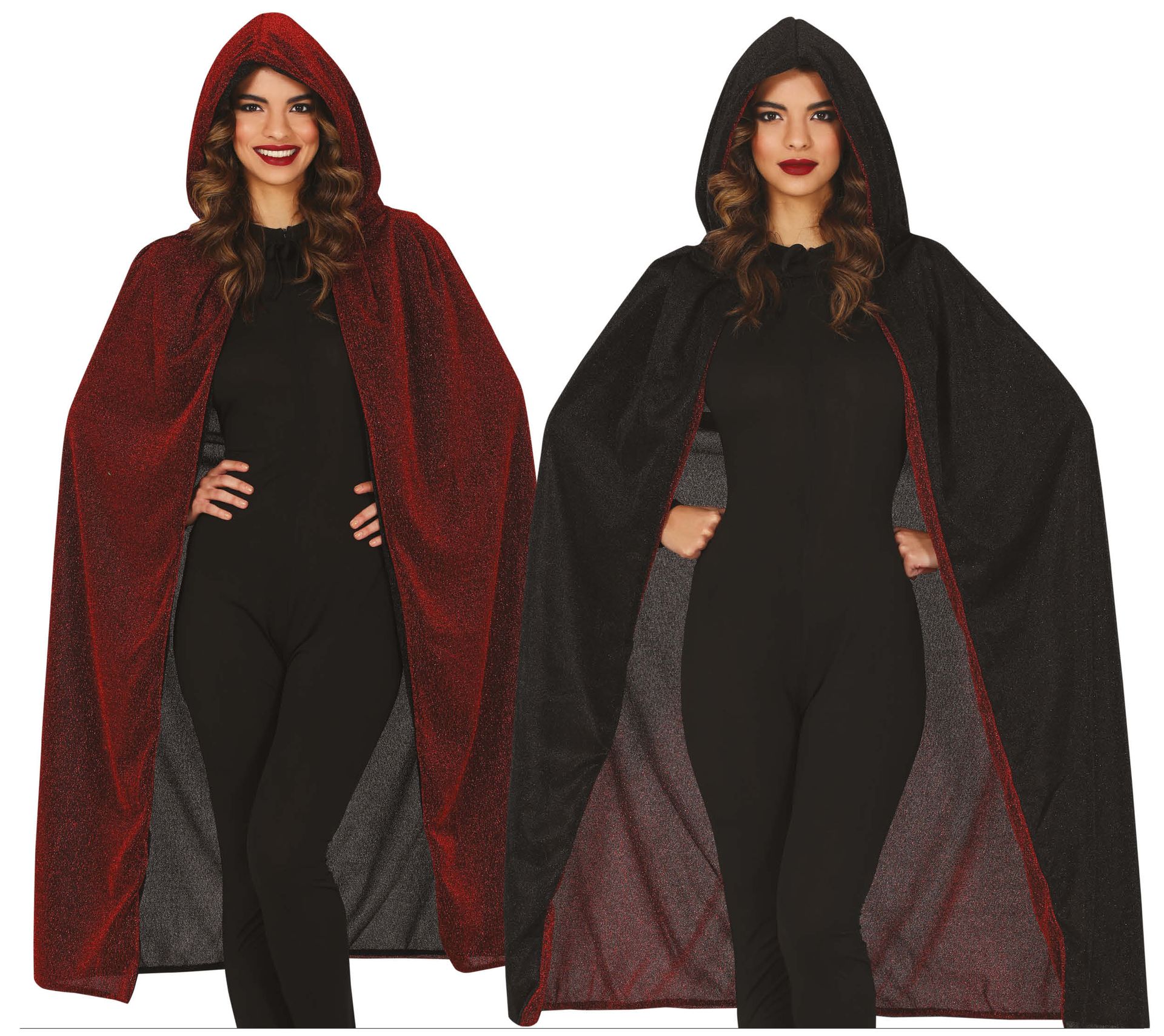 Reversible cape met hood ruby en zwart