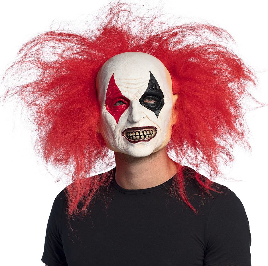 Ruddy Clown Latex Hoofdmasker met Rood Haar Halloween