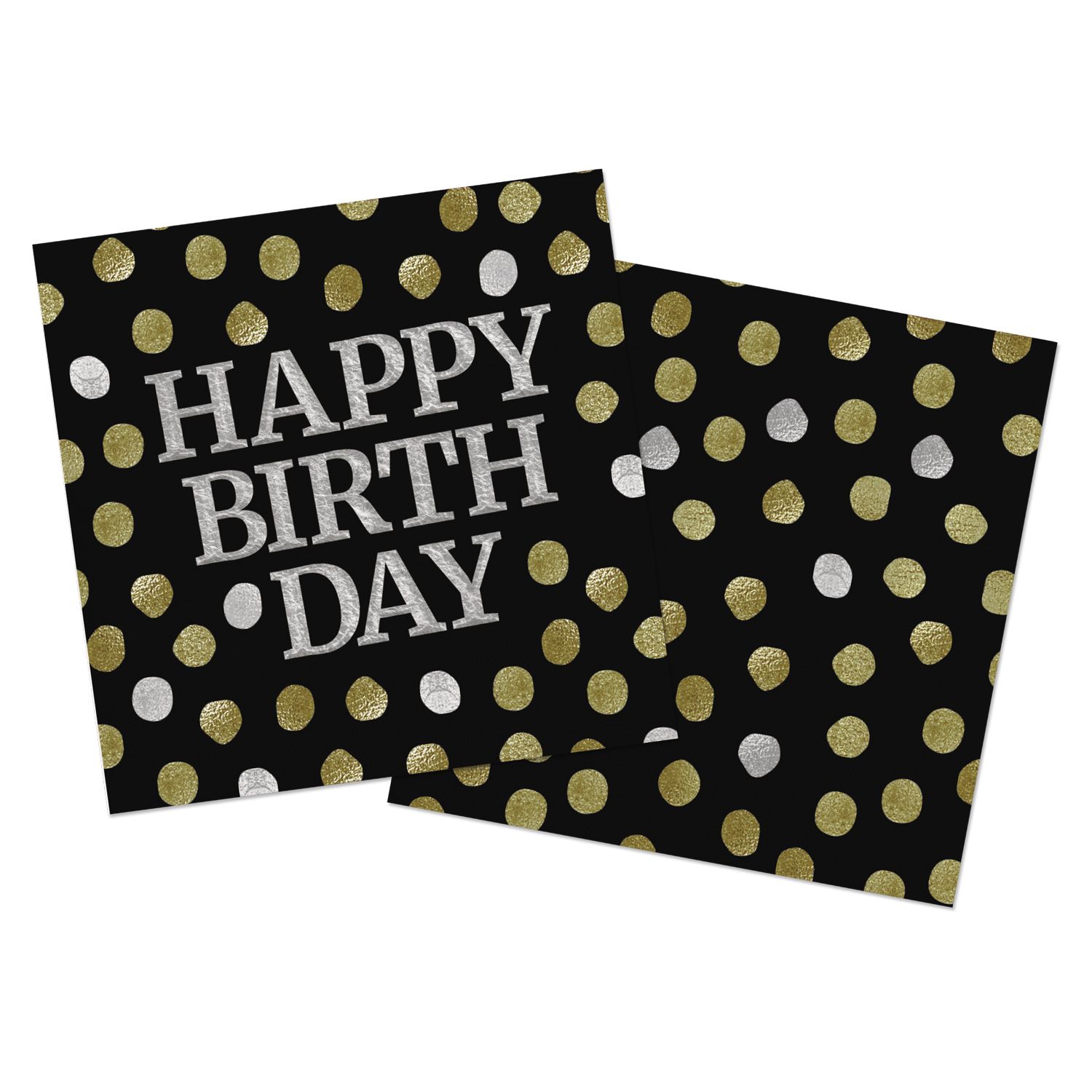 Servetten glossy black happy birthday 20 stuks