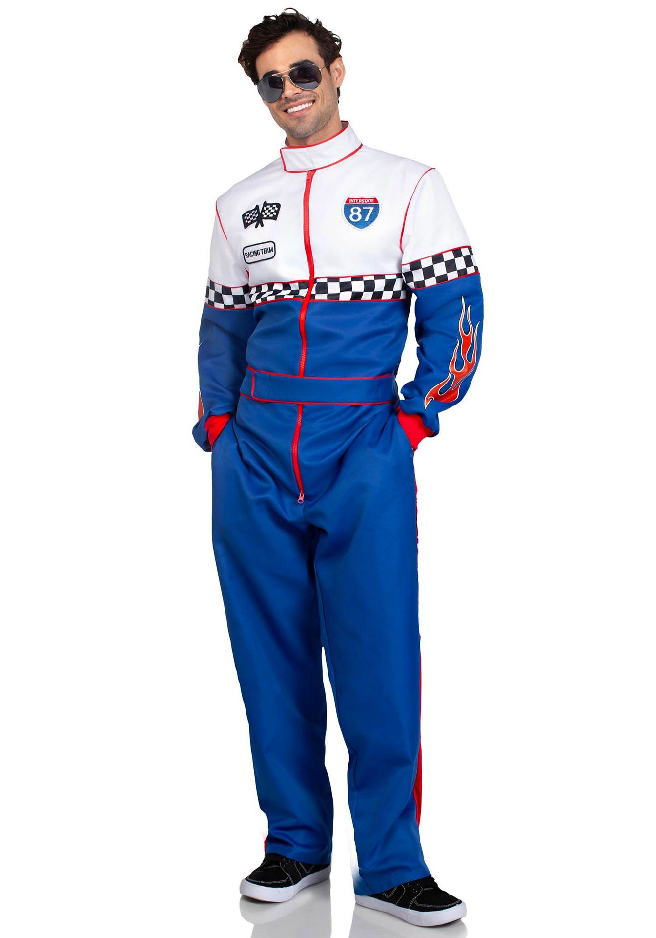 Speedway racer kostuum heren wit blauw