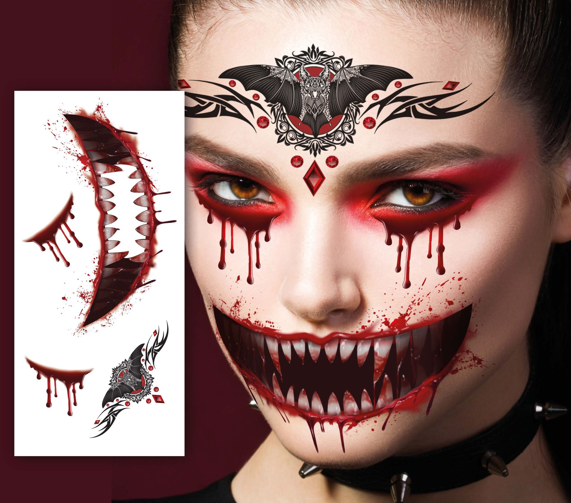 Vampier horror gezichttattoo stickervel