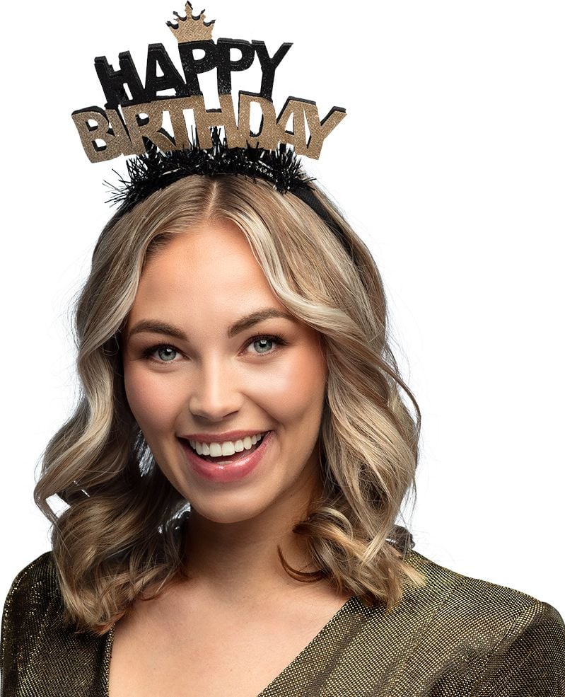 Verjaardag 'Happy Birthday' diadeem Zwart/Goud