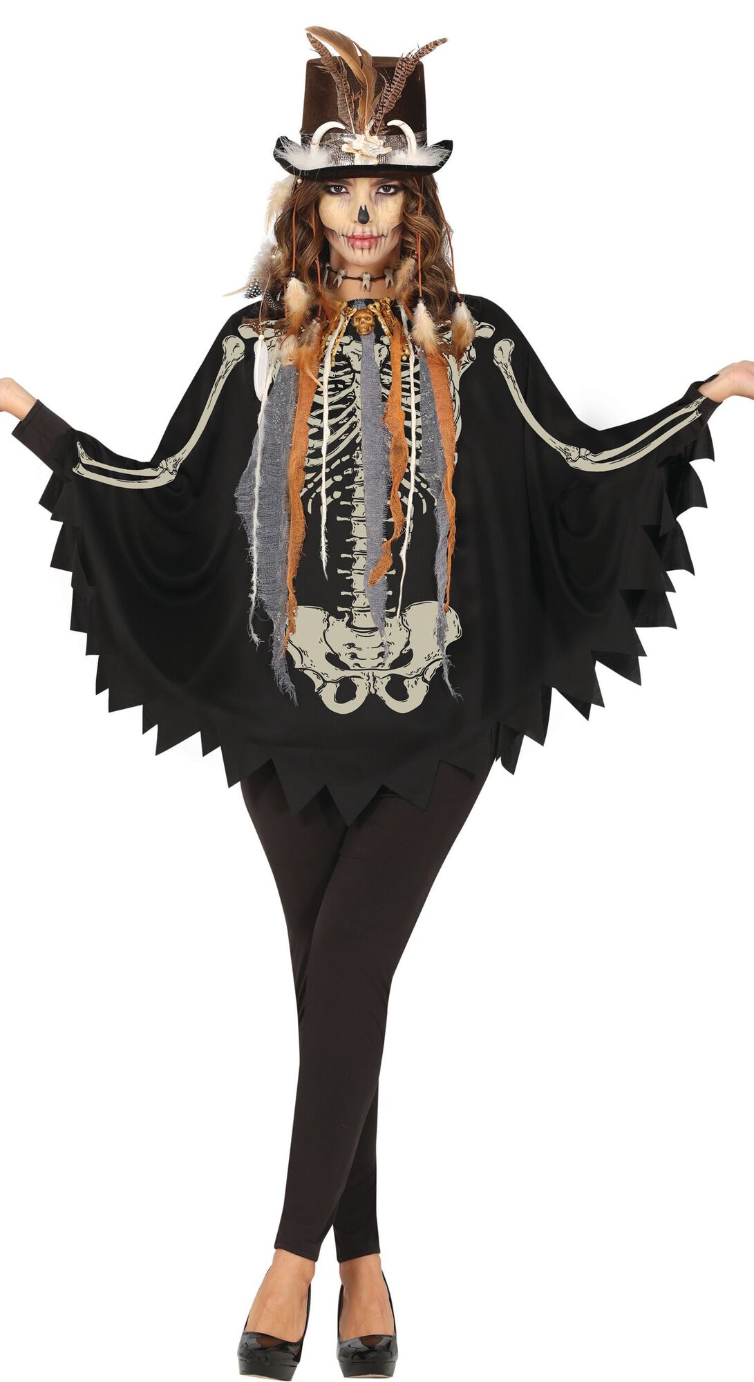 Voodoo skelet poncho dames