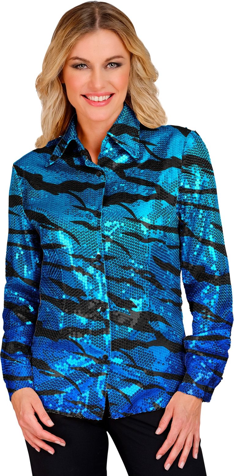 Zebra pailletten blouse blauw